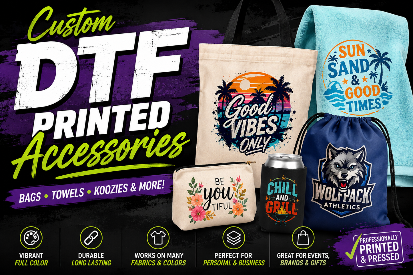 Custom DTF Printed Accessories & Promotional Items